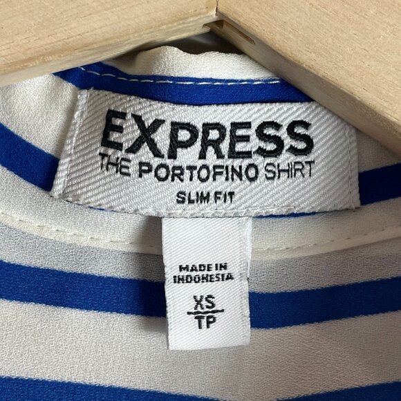 Express Womens Portofino Shirt Womens XS Slim Fit Blue White Striped Button Up - Picture 3 of 7